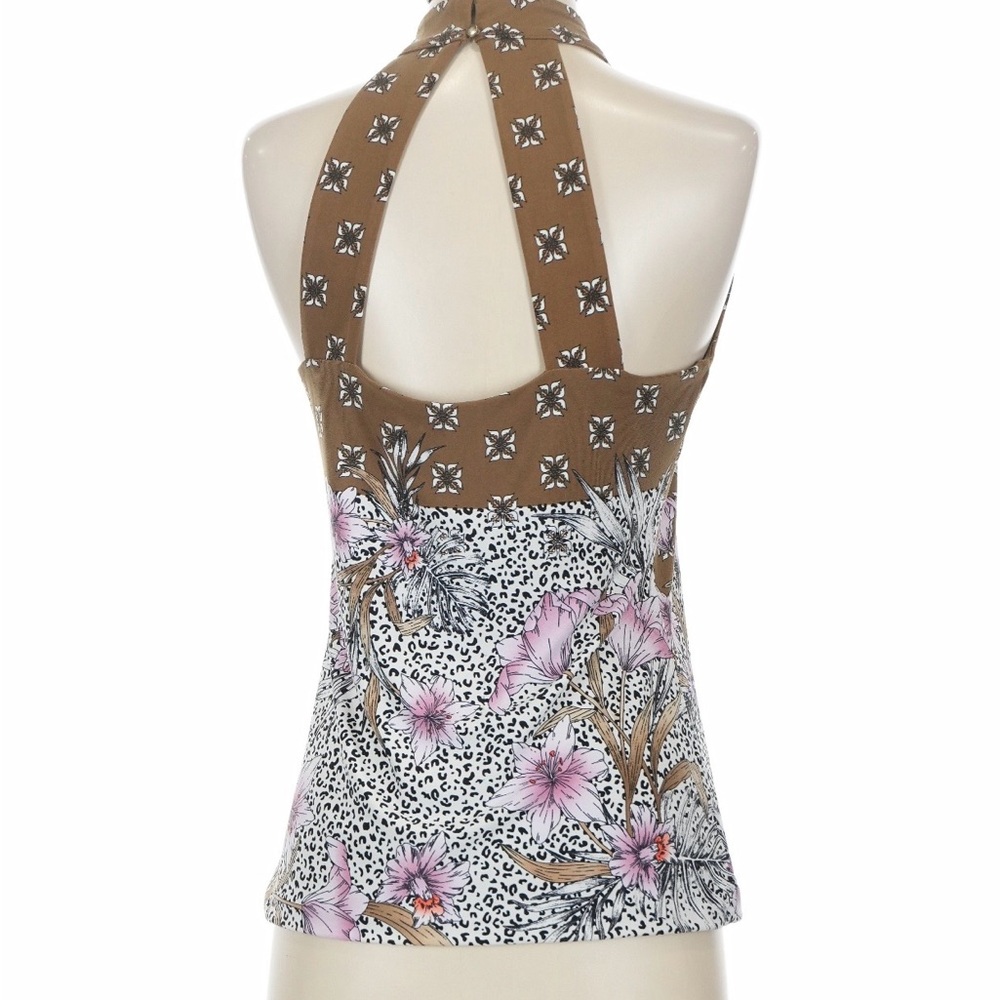 White House Black Market Brown Halter Floral Camisole with Pink Flowers - Picture 2 of 6